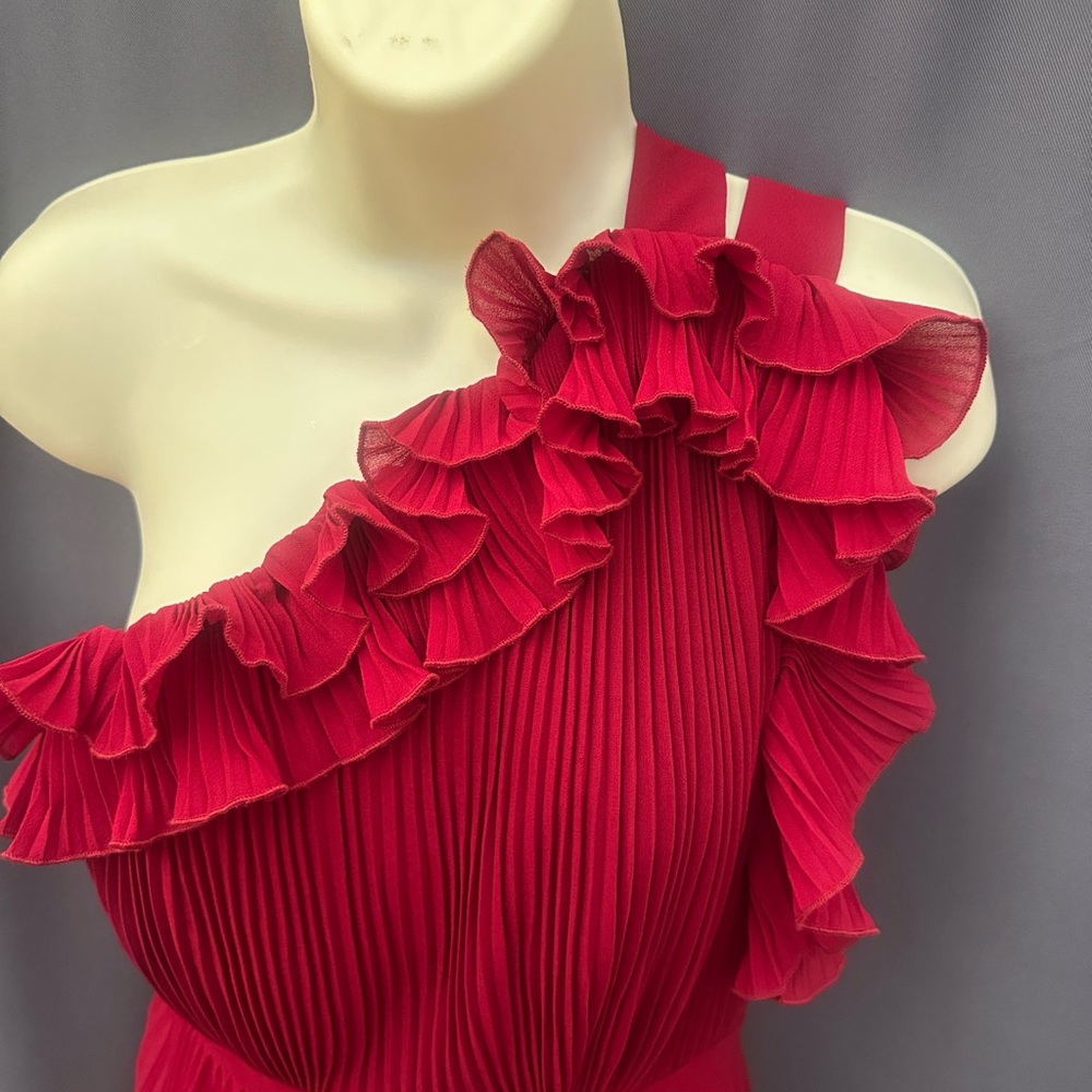 Dress The Population Vida One-Shoulder PleatedChiffon Gown,garnet,szS(4),new$349 - Picture 7 of 11